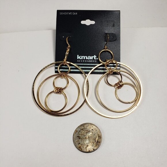 Stunning Women's Polished Gold-tone 6 Hoops Drop Dangle Earrings for a Chic Look - Picture 6 of 7